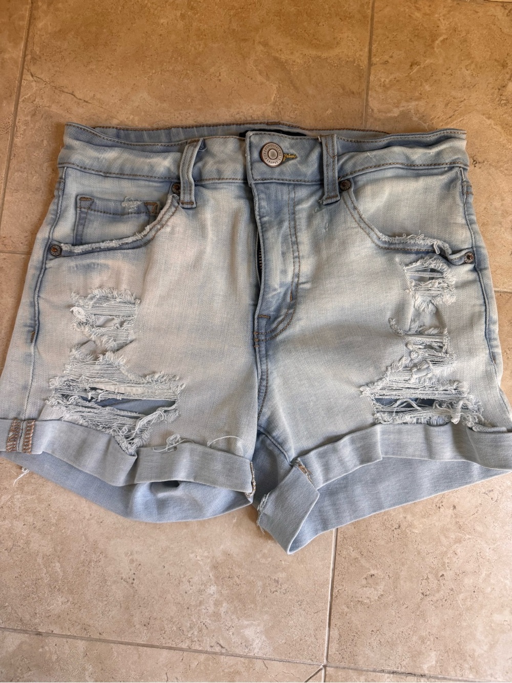 Aeropostal Light Wash Distressed Denim Shorts - Women
